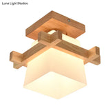 Trapezoid Opal Glass Pendant Light With Wood Deco – Japanese Style Ceiling Lamp For Bedroom