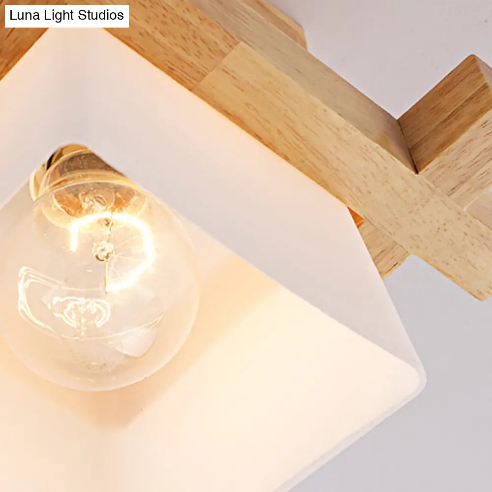Trapezoid Opal Glass Pendant Light With Wood Deco – Japanese Style Ceiling Lamp For Bedroom