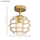 Triangle Brass Semi - Flush Bedroom Ceiling Lamp With Industrial Wire Frame