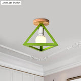 Triangle Ceiling Fixture With Cage Shade Loft - Style 1 - Bulb Metal Semi - Flush Mount Light –
