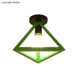 Triangle Ceiling Fixture With Cage Shade Loft - Style 1 - Bulb Metal Semi - Flush Mount Light –