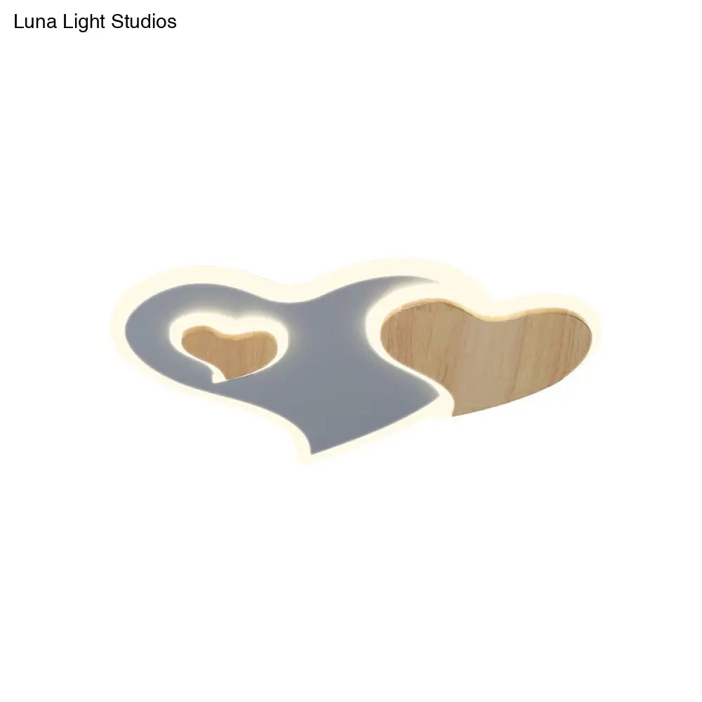 Triple Heart Acrylic Ceiling Light In Blue And Wood With Led - Nordic Style
