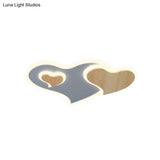 Triple Heart Acrylic Ceiling Light In Blue And Wood With Led - Nordic Style