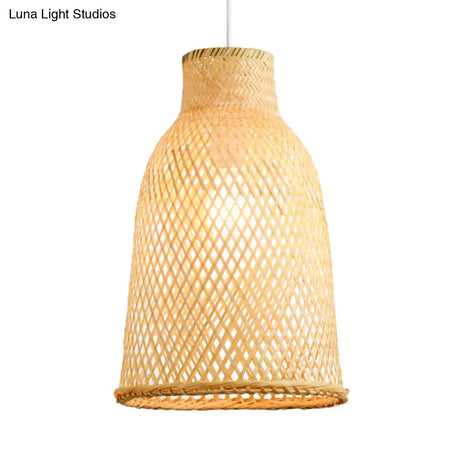 Trumpet Pendant Lighting Bamboo Wood Hanging Light Fixture