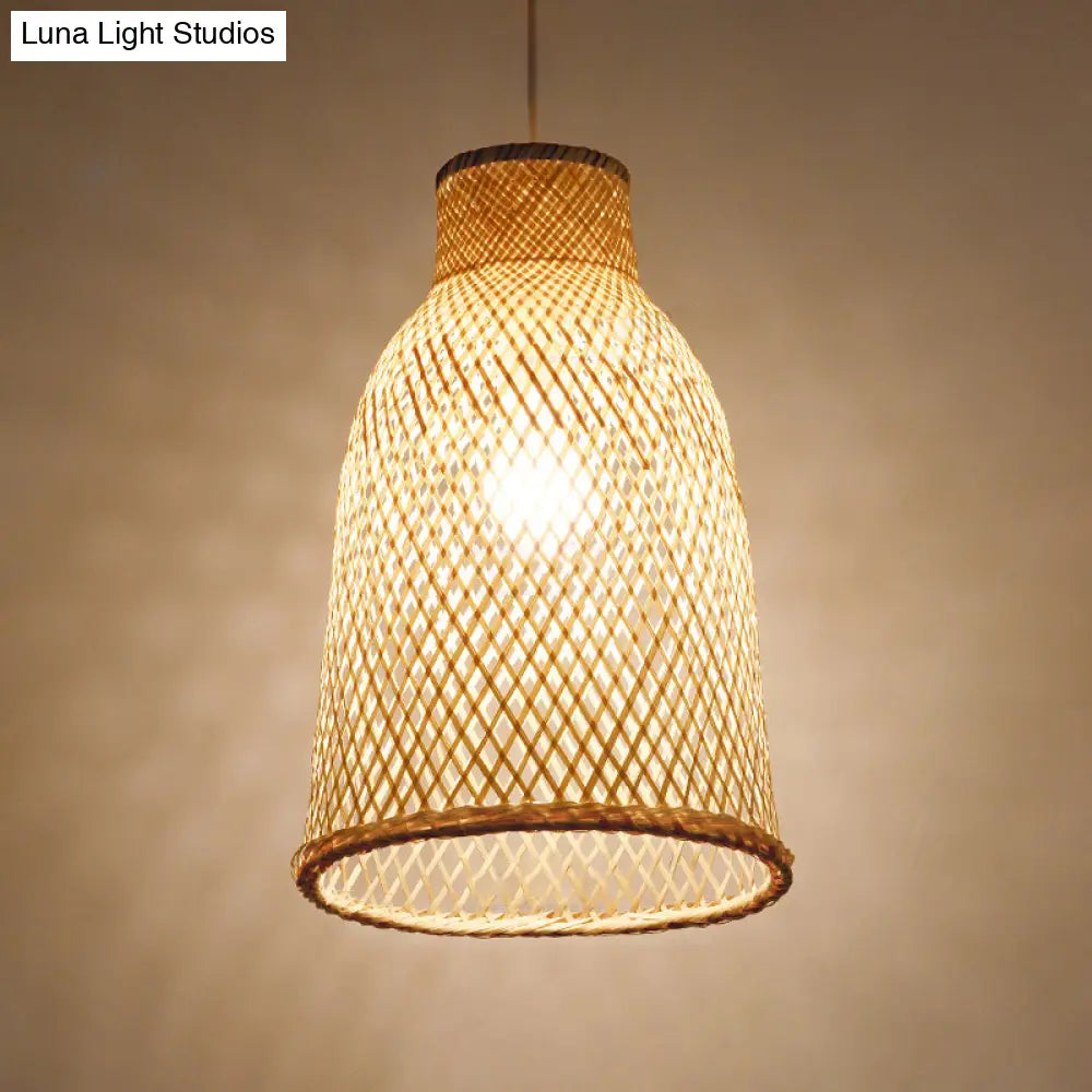 Trumpet Pendant Lighting Bamboo Wood Hanging Light Fixture