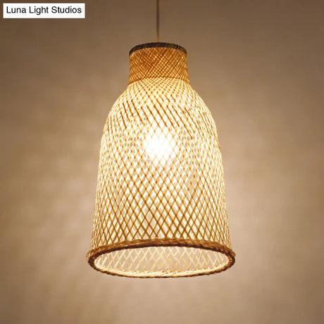 Trumpet Pendant Lighting Bamboo Wood Hanging Light Fixture