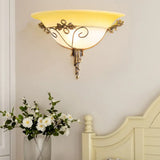 Trumpet Sconce With White/Yellow Glass And Leaf Deco For Stairway - Wall Mounted Light Fixture (1