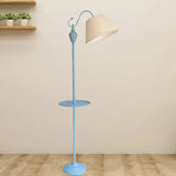 Truncated Cone Shade Floor Lamp In Macaron Fabric - Pink/Blue/Yellow | 1 Bulb Storage Tray Ideal For