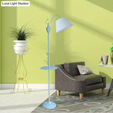 Truncated Cone Shade Floor Lamp In Macaron Fabric - Pink/Blue/Yellow | 1 Bulb Storage Tray Ideal For