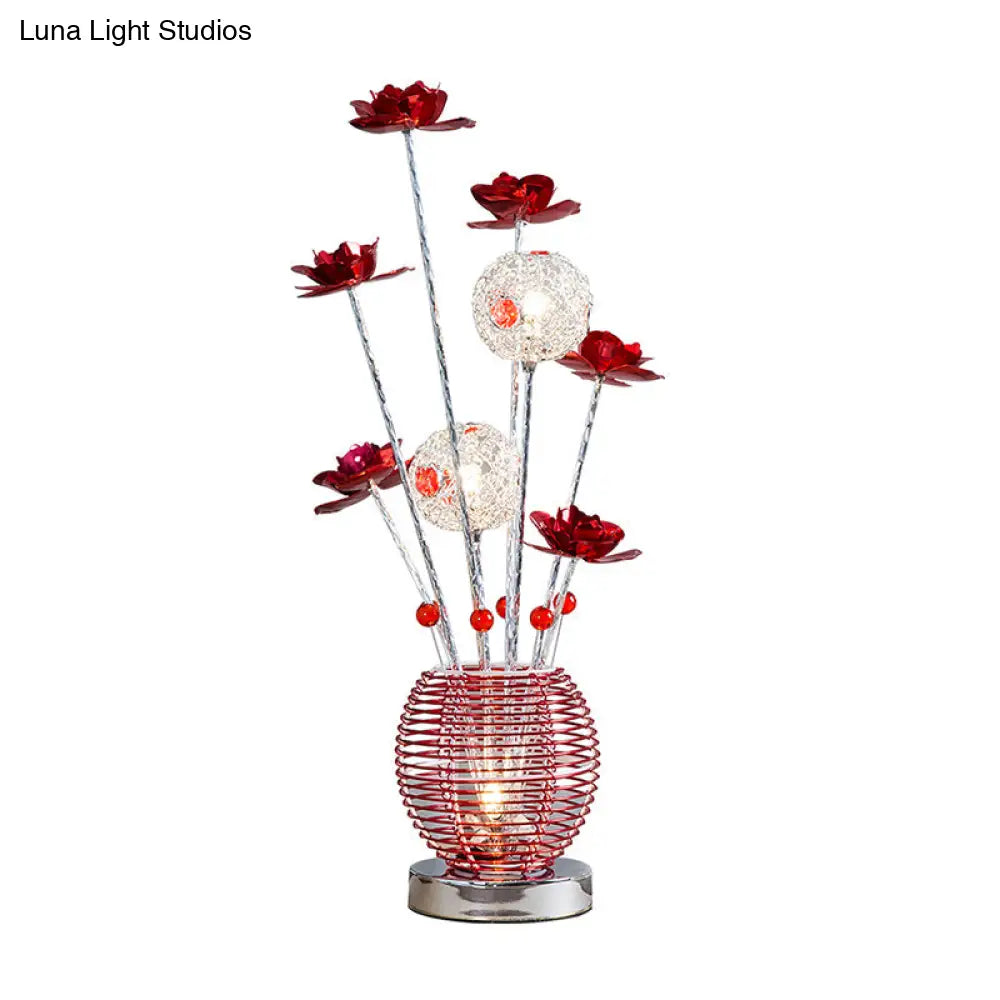 Tseen Kee - Pink/Red Led Rose Table Light: Aluminum Spherical Nightstand Lamp