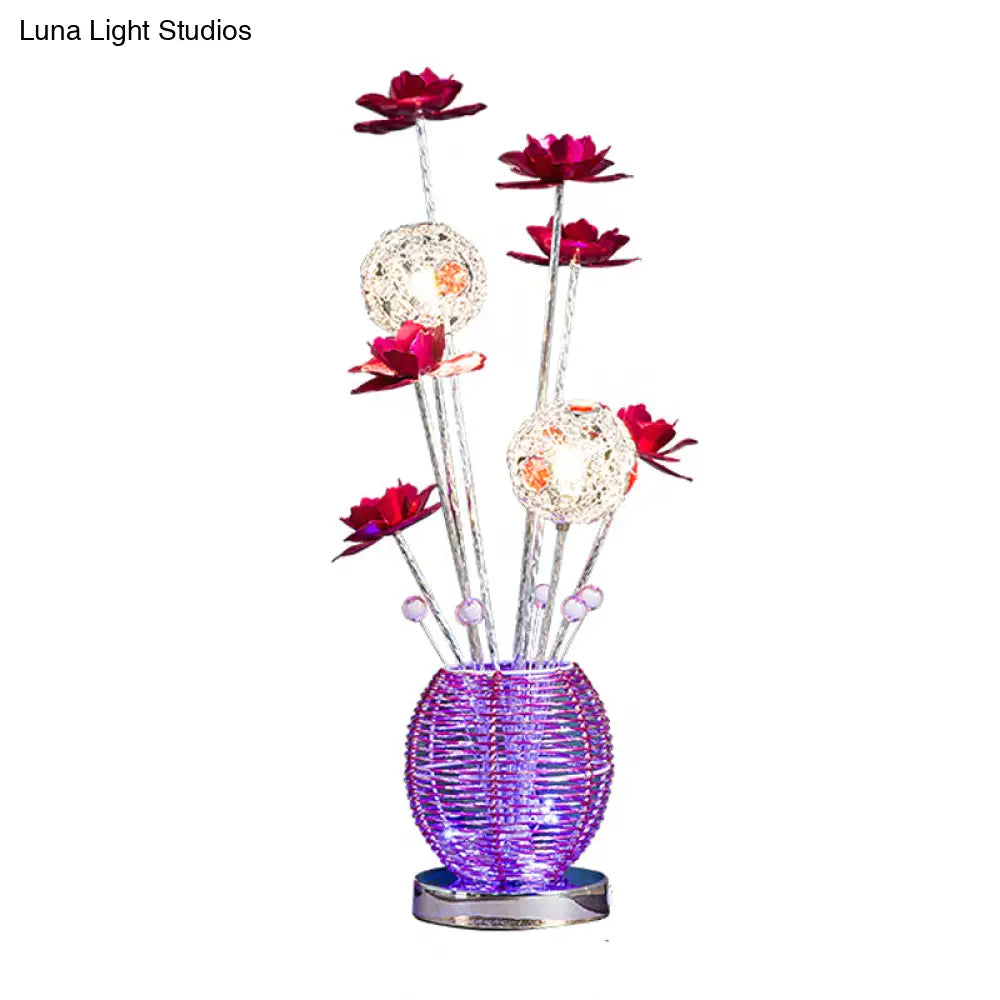 Tseen Kee - Pink/Red Led Rose Table Light: Aluminum Spherical Nightstand Lamp