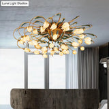 Tulip Ceiling Lamp - Led Semi Flush Light In Brass For Living Room By American Garden