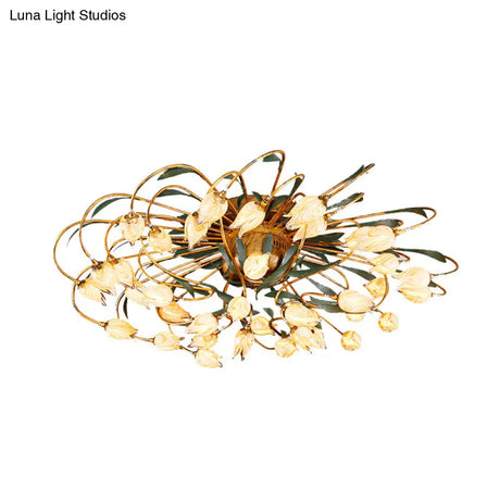 Tulip Ceiling Lamp - Led Semi Flush Light In Brass For Living Room By American Garden
