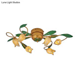 Tulip Ceiling Light: 6 - Bulb Led Semi Flush Mount In Brass For Living Room