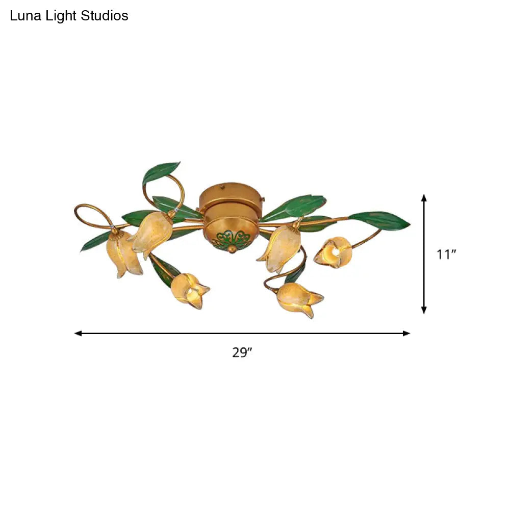 Tulip Ceiling Light: 6 - Bulb Led Semi Flush Mount In Brass For Living Room