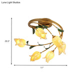 Tulip Ceiling Light: 6 - Bulb Led Semi Flush Mount In Brass For Living Room