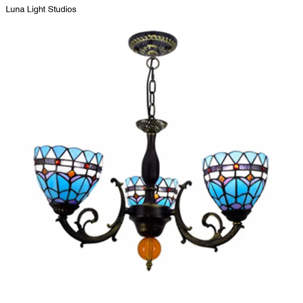 Tulip Pattern Stained Glass Chandelier With 3 Lights For Living Room