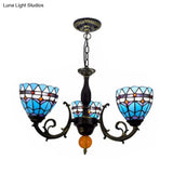 Tulip Pattern Stained Glass Chandelier With 3 Lights For Living Room