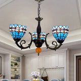 Tulip Pattern Stained Glass Chandelier With 3 Lights For Living Room Blue