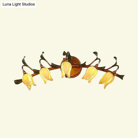 Tulip Vanity Lamp - 5-Headed Led Wall Sconce In Red/Yellow For Bathroom