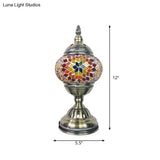 Turkish 1-Light Stained Glass Globe Table Lamp With Sunflower Pattern In Bronze Perfect Nightstand