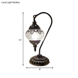 Turkish Night Lamp: Crackle Glass Bronze Desk Light With Curving Arm - 15/18/21 High