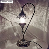 Turkish Night Lamp: Crackle Glass Bronze Desk Light With Curving Arm - 15/18/21 High