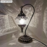 Turkish Night Lamp: Crackle Glass Bronze Desk Light With Curving Arm - 15/18/21 High