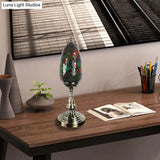 Turkish Stained Glass Oval Shade Bronze Table Lamp For Bedroom