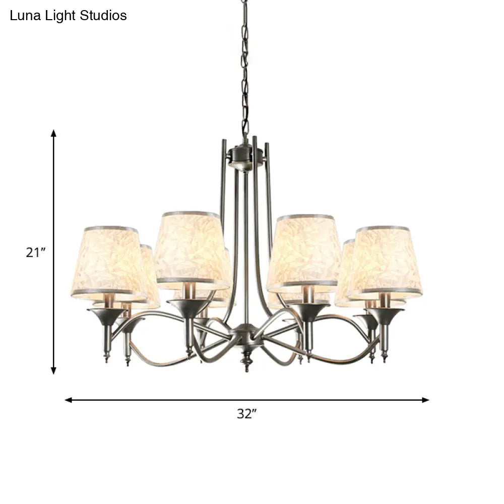Twisted Arm Chandelier 8 Bulbs Pendant Light Kit - Traditional Metallic Design In Silver/Blue/White