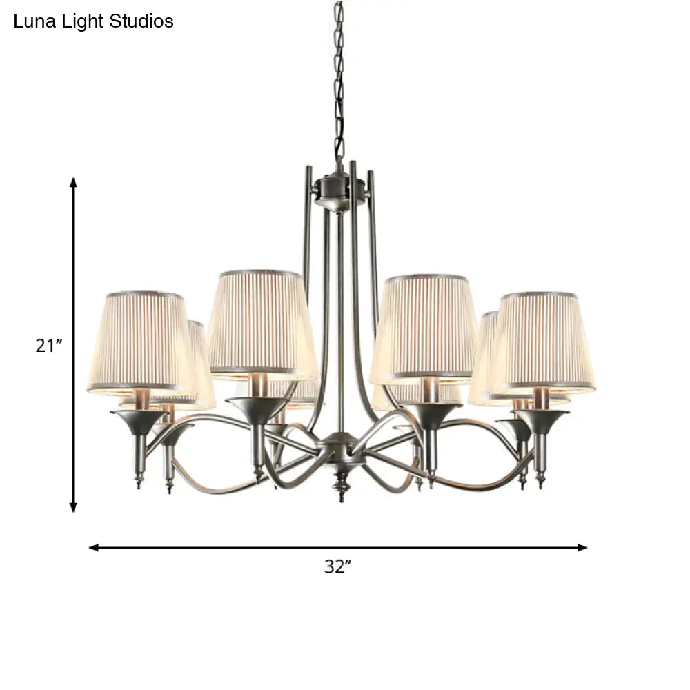 Twisted Arm Chandelier 8 Bulbs Pendant Light Kit - Traditional Metallic Design In Silver/Blue/White