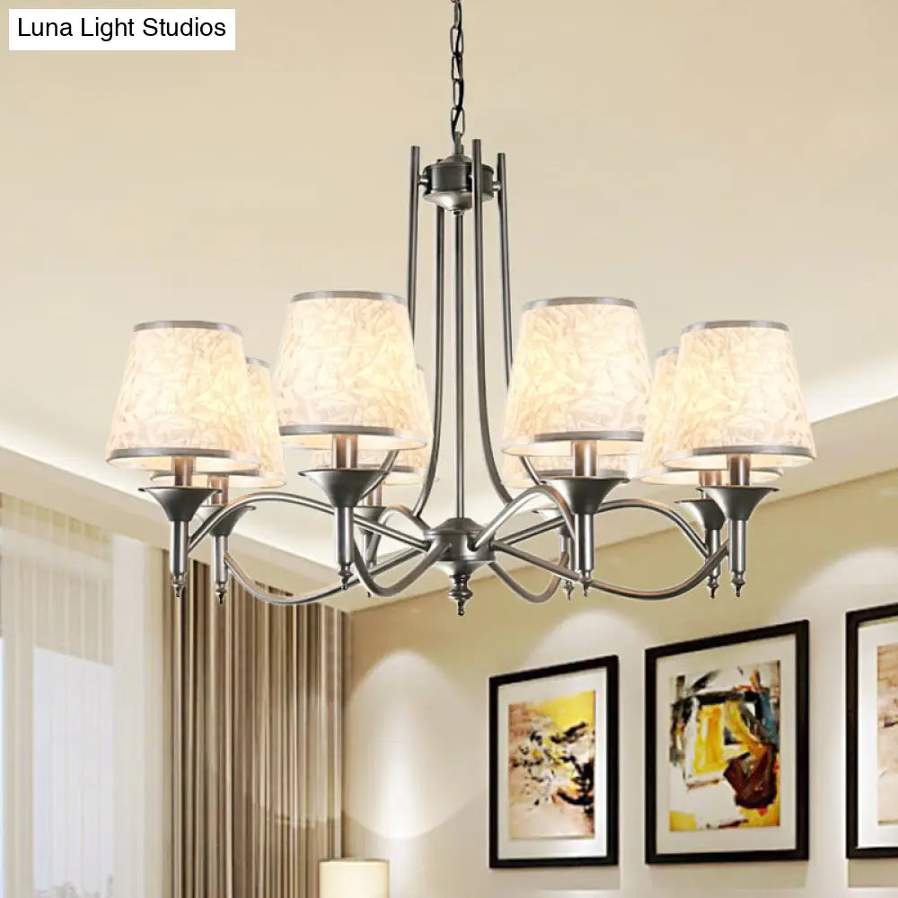 Twisted Arm Chandelier 8 Bulbs Pendant Light Kit - Traditional Metallic Design In Silver/Blue/White