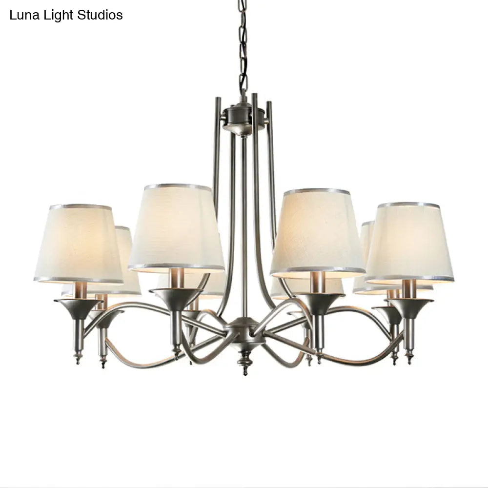 Twisted Arm Chandelier 8 Bulbs Pendant Light Kit - Traditional Metallic Design In Silver/Blue/White
