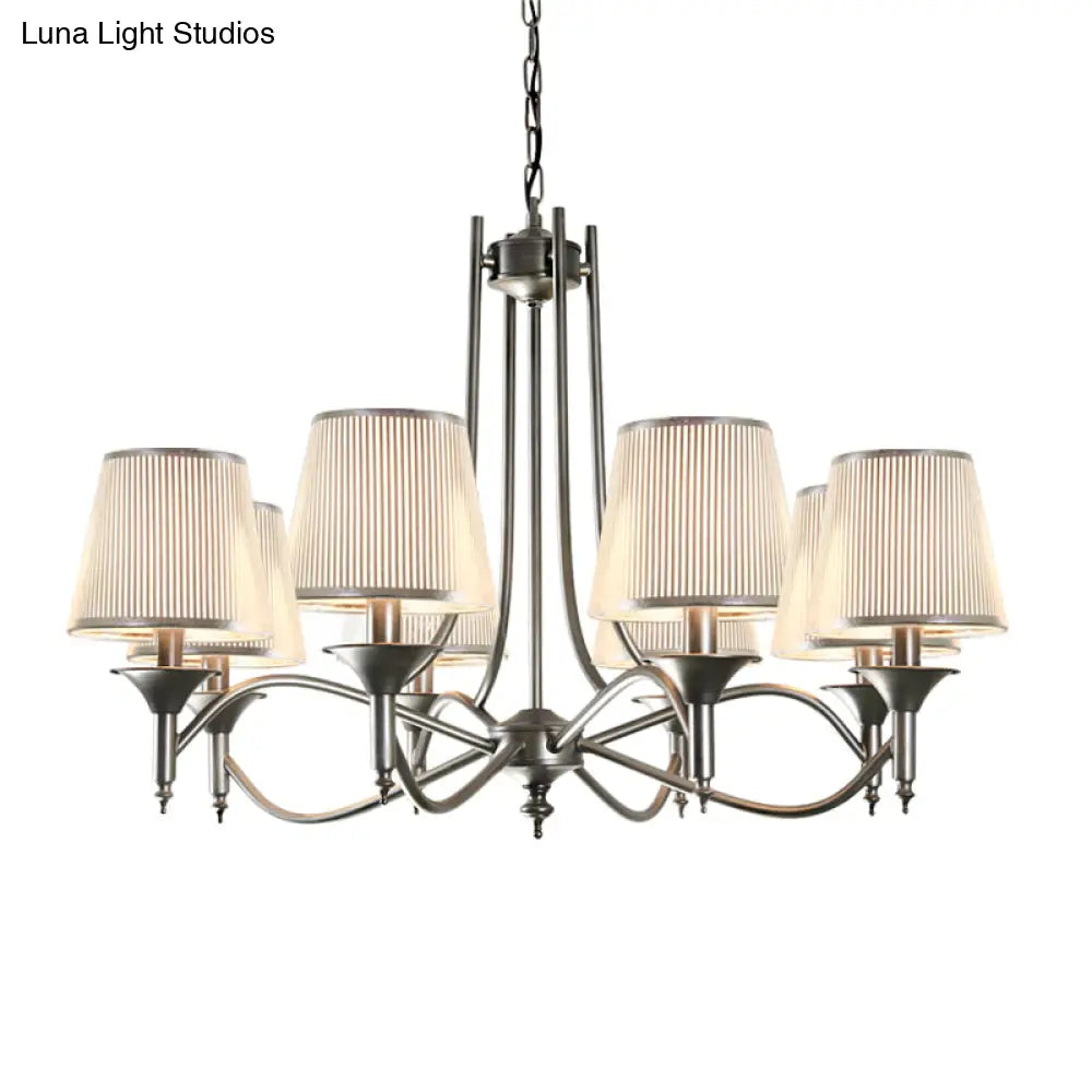 Twisted Arm Chandelier 8 Bulbs Pendant Light Kit - Traditional Metallic Design In Silver/Blue/White