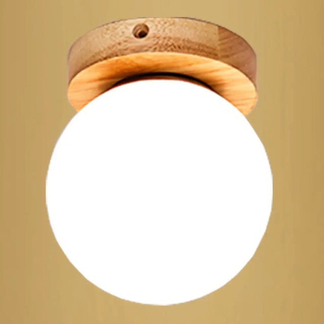 Ultra - Contemporary 1 - Light White Glass Semi Flush Chandelier Ceiling Light For Hallway Wood /