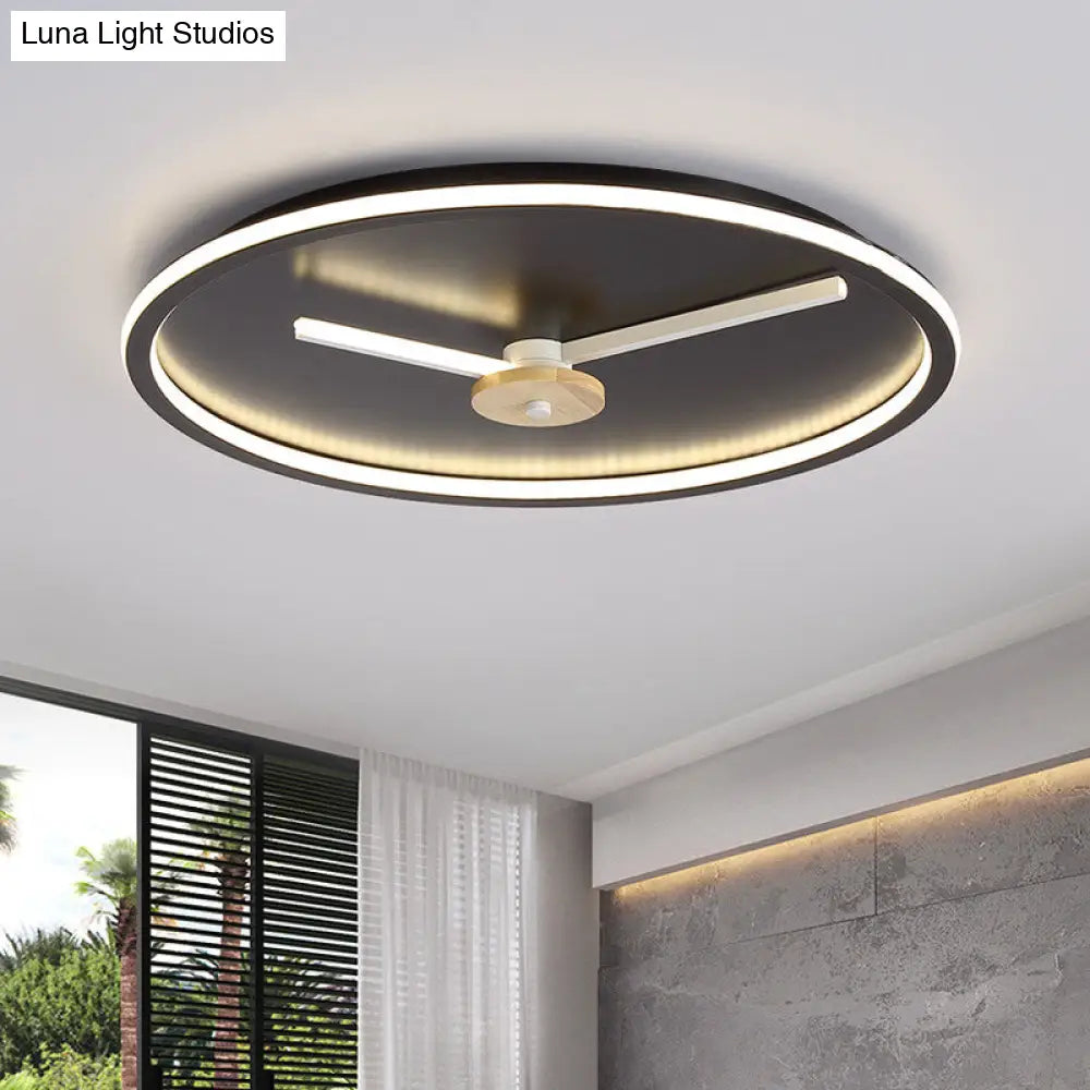 Ultra - Thin Led Ceiling Light With Adjustable Hour Hand Design For Modern Bedrooms In Black Or