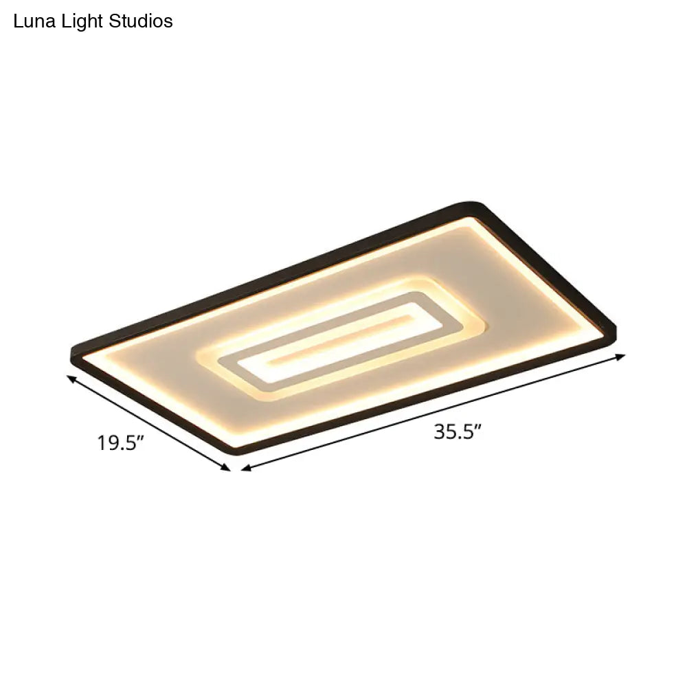 Ultra Thin Rectangular Led Flushmount Ceiling Lamp In Acrylic Black - Warm/White Light