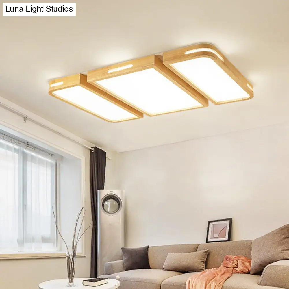 Ultra Thin Wooden Ceiling Lamp - Modern 35.5/49 Rectangle Led Flush Lighting In Warm/White Light