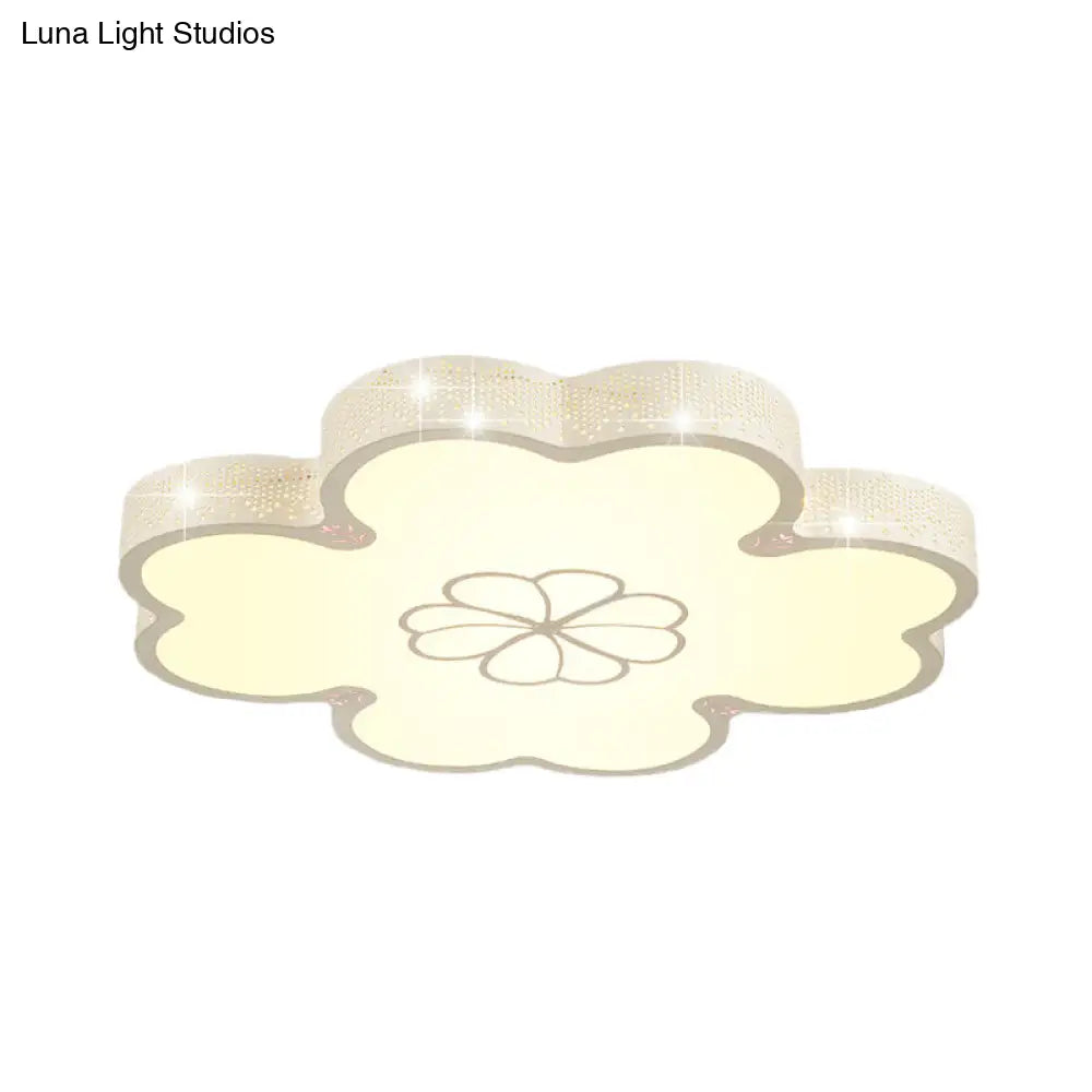 Ultrathin Acrylic Led Bedroom Flush Mount Lamp With Cartoon Flower Design In White/Blue