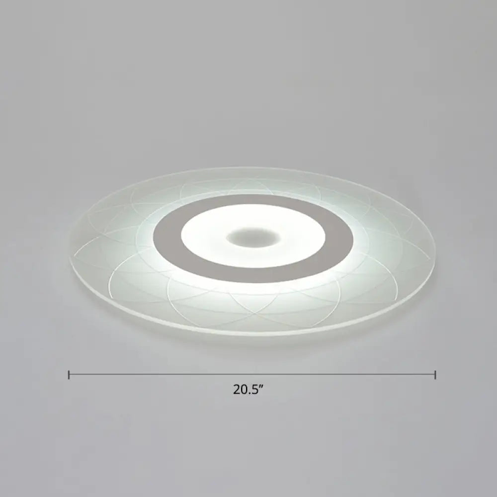 Ultrathin Flush Ceiling Light With Floral Pattern - Led Acrylic Fixture White