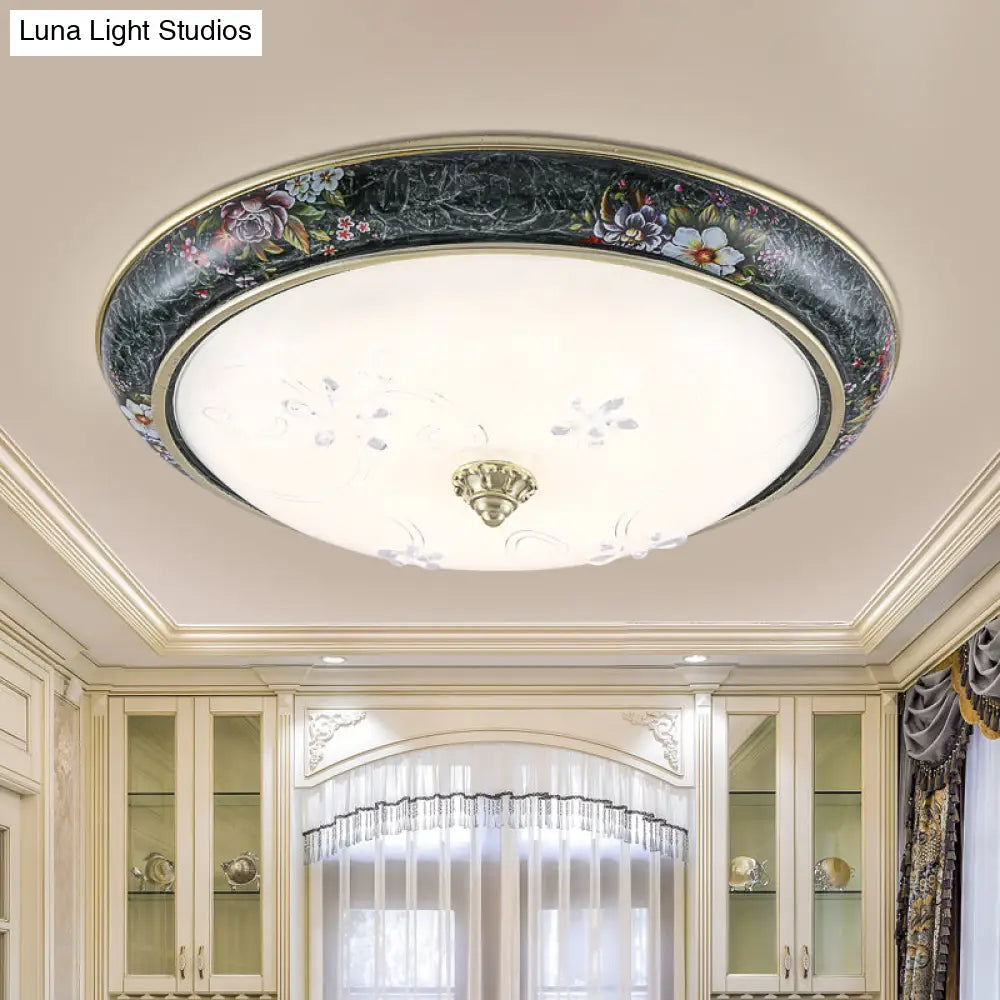 Veined Glass Led Flushmount With Bowl Shade In Black And Gold: Traditional Bedroom Lighting 3 Sizes