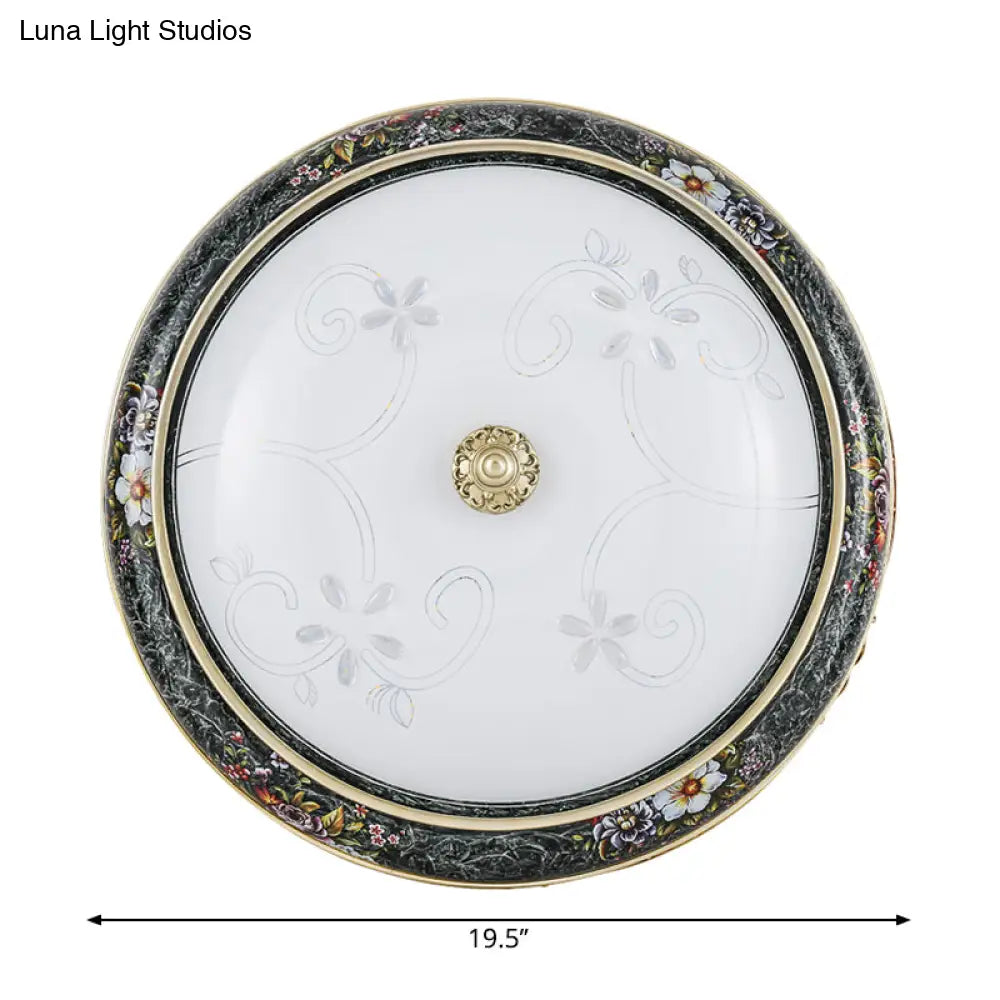 Veined Glass Led Flushmount With Bowl Shade In Black And Gold: Traditional Bedroom Lighting 3 Sizes