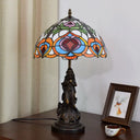 Victorian Angel Resin Night Lamp: Bronzed Table Lighting With Art Glass Shade Bronze