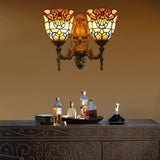 Victorian Bell Stained Glass Wall Sconce Lamp - 2 Heads Dining Room Lighting Beige