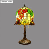 Victorian Bell Table Light - 2 Heads Hand Cut Glass Nightstand Lamp In Blossom Pattern Yellow &
