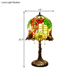 Victorian Bell Table Light - 2 Heads Hand Cut Glass Nightstand Lamp In Blossom Pattern Yellow &