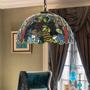 Victorian Blue Stained Glass Bowl Pendant Light Fixture For Bedroom - 1 Head Hanging Lamp