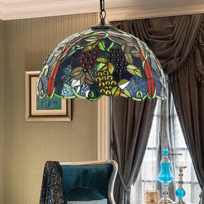 Victorian Blue Stained Glass Bowl Pendant Light Fixture For Bedroom - 1 Head Hanging Lamp