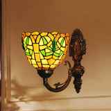 Victorian Brass Wall Mounted Dining Room Light With Stained Glass Shade