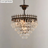 Victorian Clear Teardrop Crystal Chandelier For Living Room - Crown Shaped Hanging Lamp